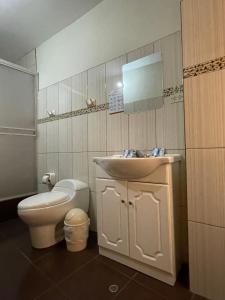 カハマルカにあるGran Kunturwasi Hotel Corporativoのバスルーム(洗面台、トイレ、鏡付)