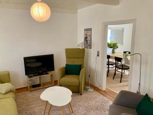 Μια τηλεόραση ή/και κέντρο ψυχαγωγίας στο Ferienhaus Altes Holzfällerhaus