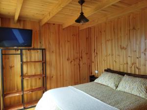 1 dormitorio con 1 cama y TV en la pared en Vista Hermosa Laguna Verde, en Laguna Verde