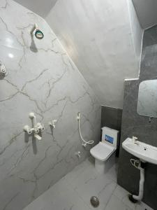 y baño con aseo y lavamanos. en Rukmani Villas Group of Rukmani home stay, en Mathura