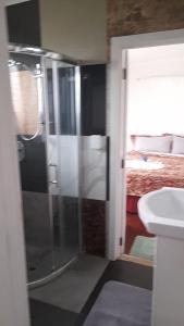a bathroom with a shower and a sink at Tofoa 2 in Nuku‘alofa