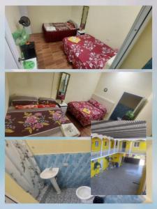 un collage de tres fotos de un dormitorio en Hotel La Posada de Don Chusito, en Puerto Barrios