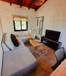 Una sala de estar con un sofá y un televisor. en Estilo urbano. Moderno y confortable, en Neuquén