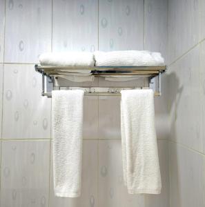 埃爾比勒的住宿－Vote Hotel，浴室毛巾架上的两条毛巾