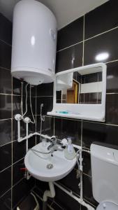 La salle de bains est pourvue d'un lavabo et d'un miroir. dans l'établissement Etno meandri Uvca, à Sjenica