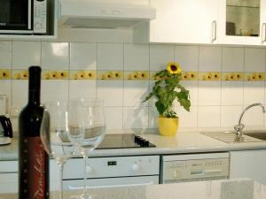 eine Küche mit zwei Gläsern und einer Flasche Wein in der Unterkunft Holiday home ALEA-VITA 