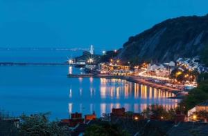 - Vistas al puerto por la noche con una ciudad en *Family Home in Mumbles. Close to the Beach*, en Mumbles