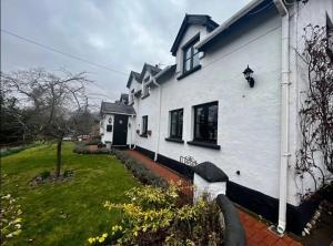 uma casa branca com um quintal ao lado de um edifício em Cosy cottage in peaceful location em Swansea