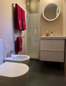 a bathroom with a toilet and a sink and a shower at Alpinetouch in Aosta