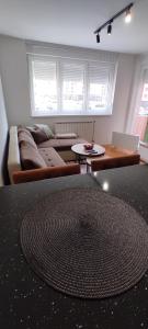 een woonkamer met een bank en een tafel bij Apartman AnHel in Donje Mladice