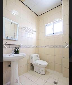 a bathroom with a toilet and a sink at 綠島夏御 微熱海岸 in Green Island