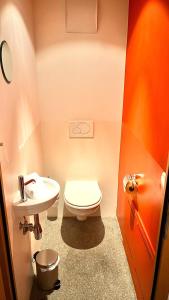 a small bathroom with a toilet and a sink at Ferienwohnungen "Adventure Panorama" Appartement Falken Top 8 in Warth am Arlberg +10 photos