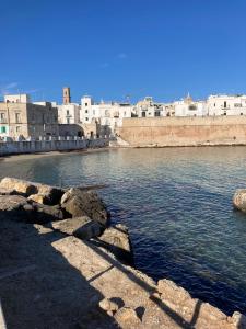 un cuerpo de agua con edificios al fondo en Glamour suite, en Monopoli