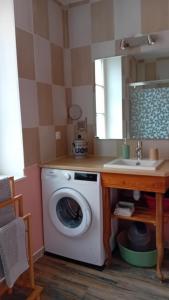 a bathroom with a washing machine and a sink at Le Balcon in Sélestat