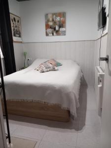 1 dormitorio con 1 cama con manta blanca en Castellón, en Castellón de la Plana