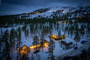 普哈聖山的住宿－Kimmelvilla - Wilderness in your living room，夜晚在雪中看到房子的空中景色