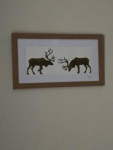 a framed picture of two deer on a wall at Tummel View Pitlochry in Pitlochry