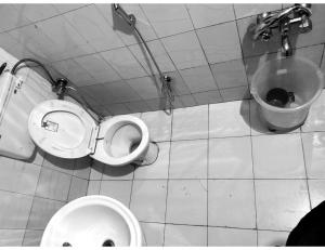 een badkamer met 2 toiletten en een emmer bij Hotel Yemberzal & Restaurant, Jammu and Kashmir in Gulmarg