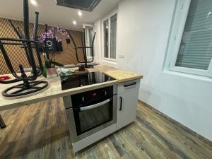 cocina con fogones y encimera en Appartement cosy, en Roussillon en Isère