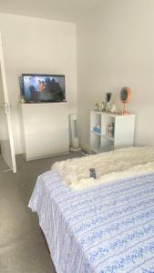 una camera con letto e TV a schermo piatto di Nice room on the friendly flat a Londra