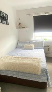 una camera da letto con un grande letto e una finestra di Nice room on the friendly flat a Londra