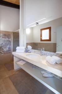 a bathroom with a sink and a large mirror at Le Tre Civette - Residenza di Campagna in Villa San Pietro