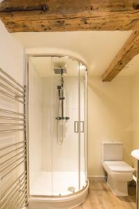 a shower stall in a bathroom with a toilet at Kings Head Bawburgh in Norwich