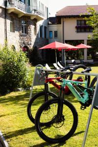 a bike parked on a rack in the grass at Cresta Palace Celerina in Celerina