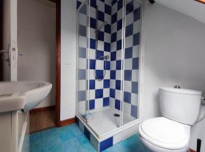 een badkamer met een douche, een toilet en een wastafel bij Studio éco près du port in Boulogne-sur-Mer