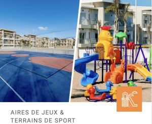 a collage of two pictures of a playground at Appartement moderne CASABAY BEACH Sidi Rahal in Sidi Rahal