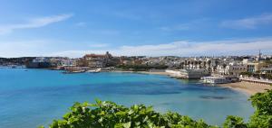 vista su una spiaggia con edifici e città di B&B Borgo Minerva a Otranto