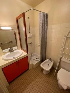W łazience znajduje się umywalka, toaleta i prysznic. w obiekcie Le D'Artagnan - App 11 - Balcon w mieście Cazaubon