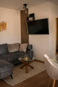 sala de estar con sofá y TV de pantalla plana en Apartman Patrizia en Karlovac