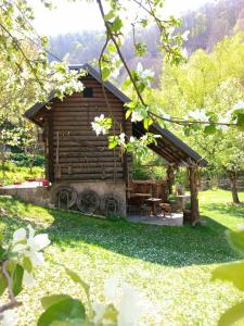 a log cabin in the middle of a garden at Janjske otoke - smještaj na selu (Milorad Piljić) in Šipovo