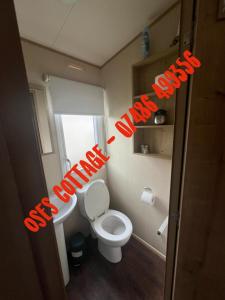 a bathroom with a white toilet and a window at Ose's Cottage in Banks +13 photos