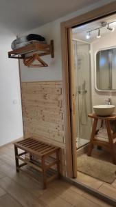 a bathroom with a shower and a sink and a toilet at Ca' de Baran in Manarola