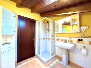 La salle de bains est pourvue d'un lavabo et d'une douche. dans l'établissement Villa Riflessi - Manerba del Garda, à Manerba del Garda