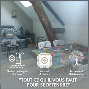 a bedroom with a bed with a tree on it at Gîte 4 pers, Jacuzzi privatif & Piscine & Lit cabane in Saint-Georges-sur-Cher