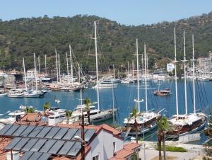 a bunch of boats docked in a harbor at Duygu Apart spellbinding sea views in Fethiye