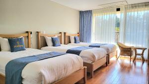 1 dormitorio con 4 camas en una habitación en IlleInn Hotel en Seogwipo