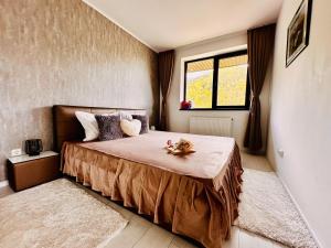 Schlafzimmer mit einem Bett und einem Fenster in der Unterkunft Sky is the limit in Sinaia