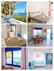 a collage of four pictures of a hotel room at Residence Gerani in Agios Nikolaos