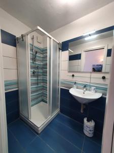 a bathroom with a shower and a sink at Casa Acqua Marina Le Forna in Ponza