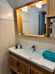 een badkamer met een wastafel en een spiegel bij Soleil,jardin et jacuzzi in Bora Bora