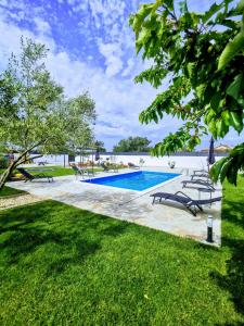 a swimming pool with a view of the water at Holiday home Aprilis with pool, jacuzzi and sauna in Galovac