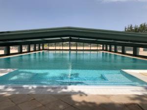 uma grande piscina com água azul em I PapaTrulli Resort - I Trulli della NaturaBio em Martina Franca