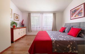 ein Schlafzimmer mit einem Bett mit einer roten Decke in der Unterkunft Awesome Home In Barban With Jacuzzi in Divšići