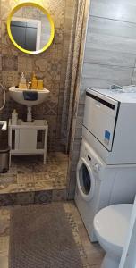 シオーフォクにあるARANYHÍD APARTMANのバスルーム(洗濯機、シンク付)