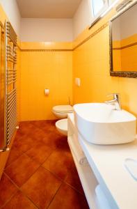 a bathroom with a sink and a toilet at ARIA DI MARE, Manarola - Camere con vista mare! in Manarola