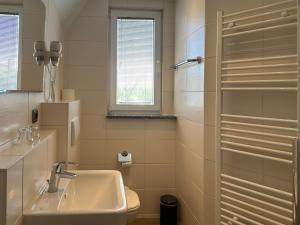 a bathroom with a sink and a toilet at Appartementanlage Zur Seemöwe in Insel Poel